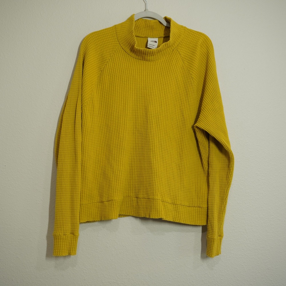 The North Face Women's XL Mustard Yellow Waffle Knit Mock Neck Thermal Pullover
